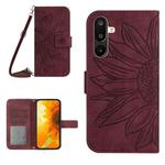 For Samsung Galaxy M36 5G Skin Feel Sun Flower Embossed Flip Leather Phone Case with Lanyard(Wine Red)