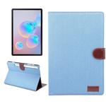 For Samsung Galaxy Tab S7 T870 Denim Texture PC Horizontal Flip Leather Protective Case, with Holder & Card Slots & Wallet & Photo Frame & Sleep / Wake-up Function(Shallow Blue)