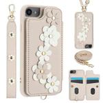 For iPhone SE 2022 / SE 2020 Crossbody Flower Pattern Leather Phone Case(White)