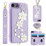 For iPhone SE 2022 / SE 2020 Crossbody Flower Pattern Leather Phone Case(Purple)
