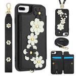 For iPhone 8 Plus / 7 Plus Crossbody Flower Pattern Leather Phone Case(Black)