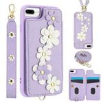 For iPhone 8 Plus / 7 Plus Crossbody Flower Pattern Leather Phone Case(Purple)
