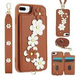 For iPhone 8 Plus / 7 Plus Crossbody Flower Pattern Leather Phone Case(Brown)