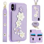 For iPhone XS / X Crossbody Flower Pattern Leather Phone Case(Purple)