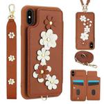 For iPhone XS / X Crossbody Flower Pattern Leather Phone Case(Brown)