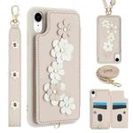 For iPhone XR Crossbody Flower Pattern Leather Phone Case(White)