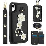 For iPhone XR Crossbody Flower Pattern Leather Phone Case(Black)