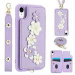 For iPhone XR Crossbody Flower Pattern Leather Phone Case(Purple)