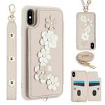 For iPhone XS Max Crossbody Flower Pattern Leather Phone Case(White)