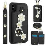 For iPhone XS Max Crossbody Flower Pattern Leather Phone Case(Black)