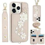 For iPhone 11 Pro Crossbody Flower Pattern Leather Phone Case(White)