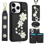 For iPhone 11 Pro Crossbody Flower Pattern Leather Phone Case(Black)