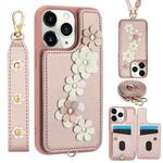 For iPhone 11 Pro Crossbody Flower Pattern Leather Phone Case(Rose Gold)