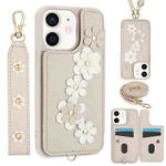 For iPhone 12 / 12 Pro Crossbody Flower Pattern Leather Phone Case(White)