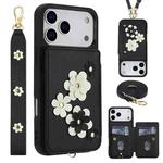 For iPhone 17 Pro Max Crossbody Flower Pattern Leather Phone Case(Black)