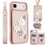 For iPhone Air Crossbody Flower Pattern Leather Phone Case(Rose Gold)