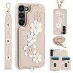 For Samsung Galaxy S23+ 5G Crossbody Flower Pattern Leather Phone Case(White)