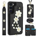 For Samsung Galaxy S23+ 5G Crossbody Flower Pattern Leather Phone Case(Black)