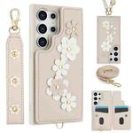 For Samsung Galaxy S24 Ultra 5G Crossbody Flower Pattern Leather Phone Case(White)