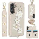 For Samsung Galaxy S24+ 5G Crossbody Flower Pattern Leather Phone Case(White)
