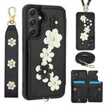 For Samsung Galaxy S24+ 5G Crossbody Flower Pattern Leather Phone Case(Black)