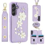 For Samsung Galaxy S24+ 5G Crossbody Flower Pattern Leather Phone Case(Purple)