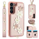 For Samsung Galaxy S23 FE 5G Crossbody Flower Pattern Leather Phone Case(Rose Gold)