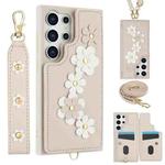 For Samsung Galaxy S25 Ultra 5G Crossbody Flower Pattern Leather Phone Case(White)