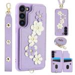 For Samsung Galaxy S25+ 5G Crossbody Flower Pattern Leather Phone Case(Purple)