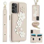 For Samsung Galaxy A13 5G / 4G Crossbody Flower Pattern Leather Phone Case(White)