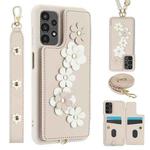 For Samsung Galaxy A04s / A04 / M13 5G Crossbody Flower Pattern Leather Phone Case(White)