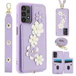 For Samsung Galaxy A04s / A04 / M13 5G Crossbody Flower Pattern Leather Phone Case(Purple)