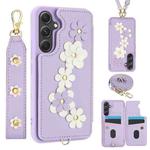 For Samsung Galaxy A14 Crossbody Flower Pattern Leather Phone Case(Purple)