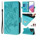 For Tecno Camon 20 / 20 Pro 4G Embossed Rose RFID Anti-theft Leather Phone Case(Light Blue)