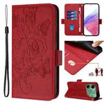 For Tecno Pova 6 4G Embossed Rose RFID Anti-theft Leather Phone Case(Red)