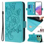 For Tecno Pova 6 4G Embossed Rose RFID Anti-theft Leather Phone Case(Light Blue)