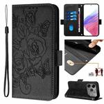 For Tecno Pova 6 Neo Embossed Rose RFID Anti-theft Leather Phone Case(Black)