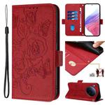 For Tecno Camon 40 Premier Embossed Rose RFID Anti-theft Leather Phone Case(Red)