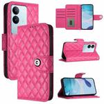 For vivo V29 / V29 Pro Rhombic Texture Flip Leather Phone Case with Lanyard(Rose Red)