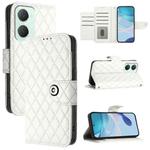 For vivo Y03 / Y18 Rhombic Texture Flip Leather Phone Case with Lanyard(White)