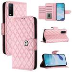 For vivo Y20 / Y20i / Y20s / Y20a Rhombic Texture Flip Leather Phone Case with Lanyard(Pink)