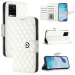 For vivo Y33s 4G / Y21 2021 / Y21s Rhombic Texture Flip Leather Phone Case with Lanyard(White)