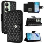 For vivo Y27 4G Global Rhombic Texture Flip Leather Phone Case with Lanyard(Black)