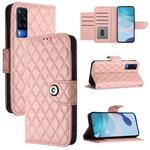 For vivo Y51 2020 India / Y31 India Rhombic Texture Flip Leather Phone Case with Lanyard(Coral Pink)