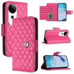 For vivo S19 Pro Rhombic Texture Flip Leather Phone Case with Lanyard(Rose Red)