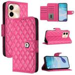 For vivo Y28 4G Rhombic Texture Flip Leather Phone Case with Lanyard(Rose Red)