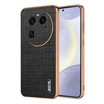 For OPPO Find X6 AZNS Electroplated Frame Crocodile Texture Full Coverage Phone Case(Black)