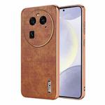 For OPPO Find X6 AZNS Electroplated Frame Crocodile Texture Full Coverage Phone Case(Brown)
