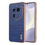 For OPPO Find X6 Pro AZNS Electroplated Frame Crocodile Texture Full Coverage Phone Case(Blue)