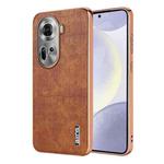 For OPPO Reno11 Global AZNS Electroplated Frame Crocodile Texture Full Coverage Phone Case(Brown)